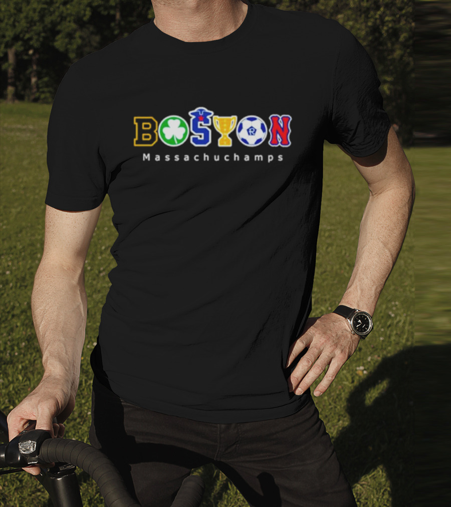 Boston Massachuchamps Sports Icons Typography T-Shirt