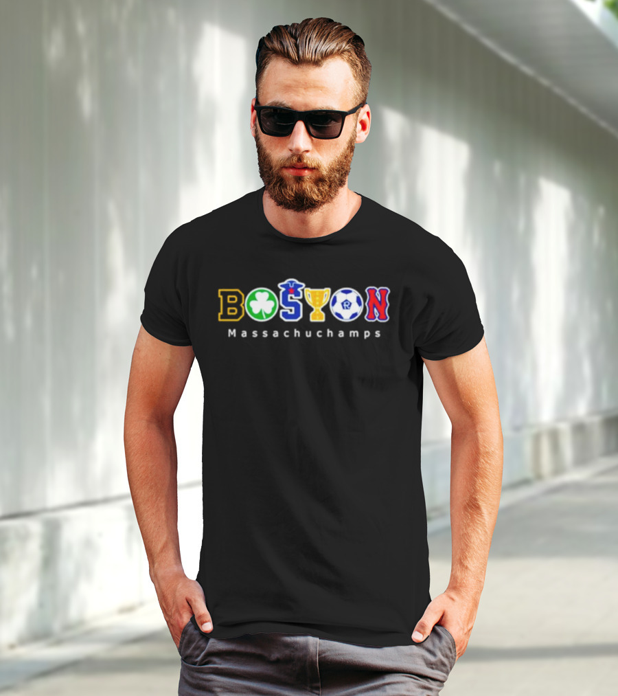 Boston Massachuchamps Sports Icons Typography T-Shirt