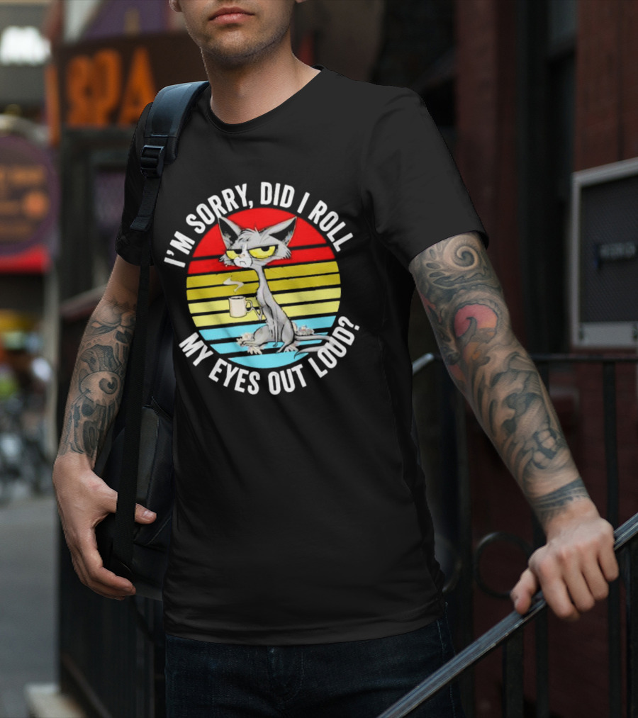 I'm Sorry Did I Roll My Eyes Out Loud Cat Retro Vintage Style Stripe T-Shirt