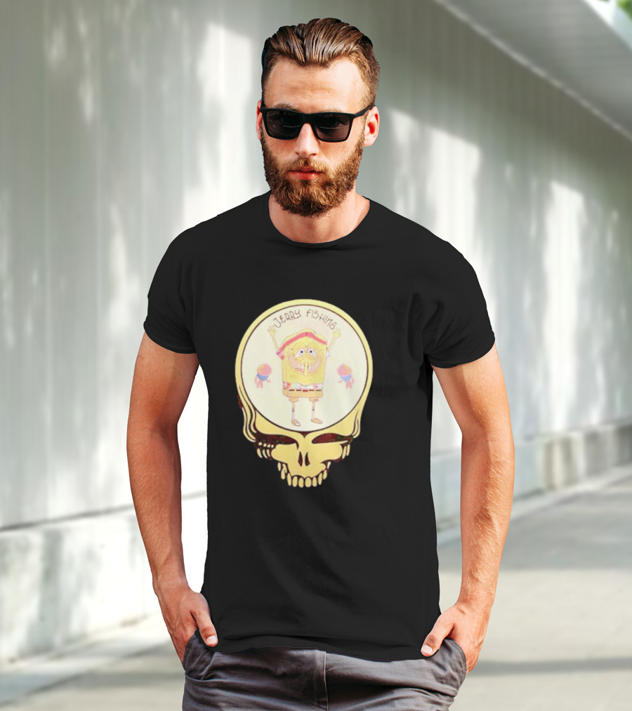 SpongeBob Jerry Fishing Grateful Dead Skull T-Shirt