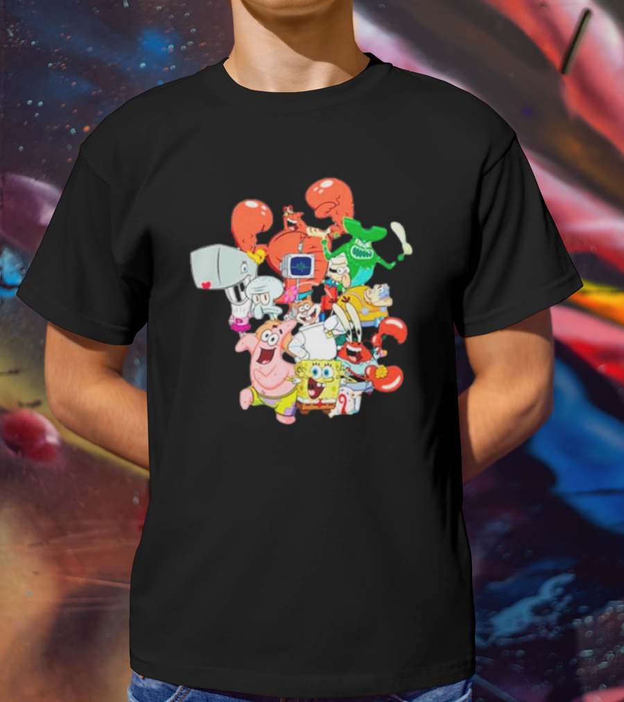 SpongeBob SquarePants Group Shot Pose With Characters From Bikini Bottom T-Shirt