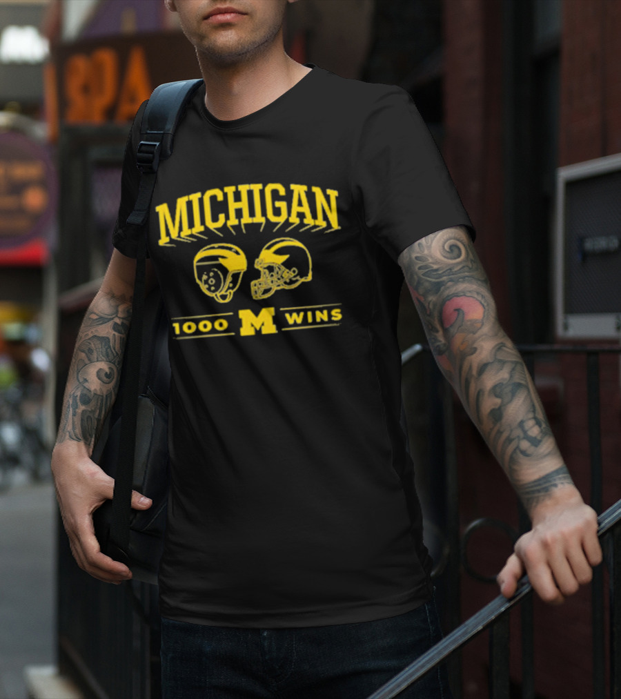 Michigan 1000 Wins Football Helmet M T-Shirt