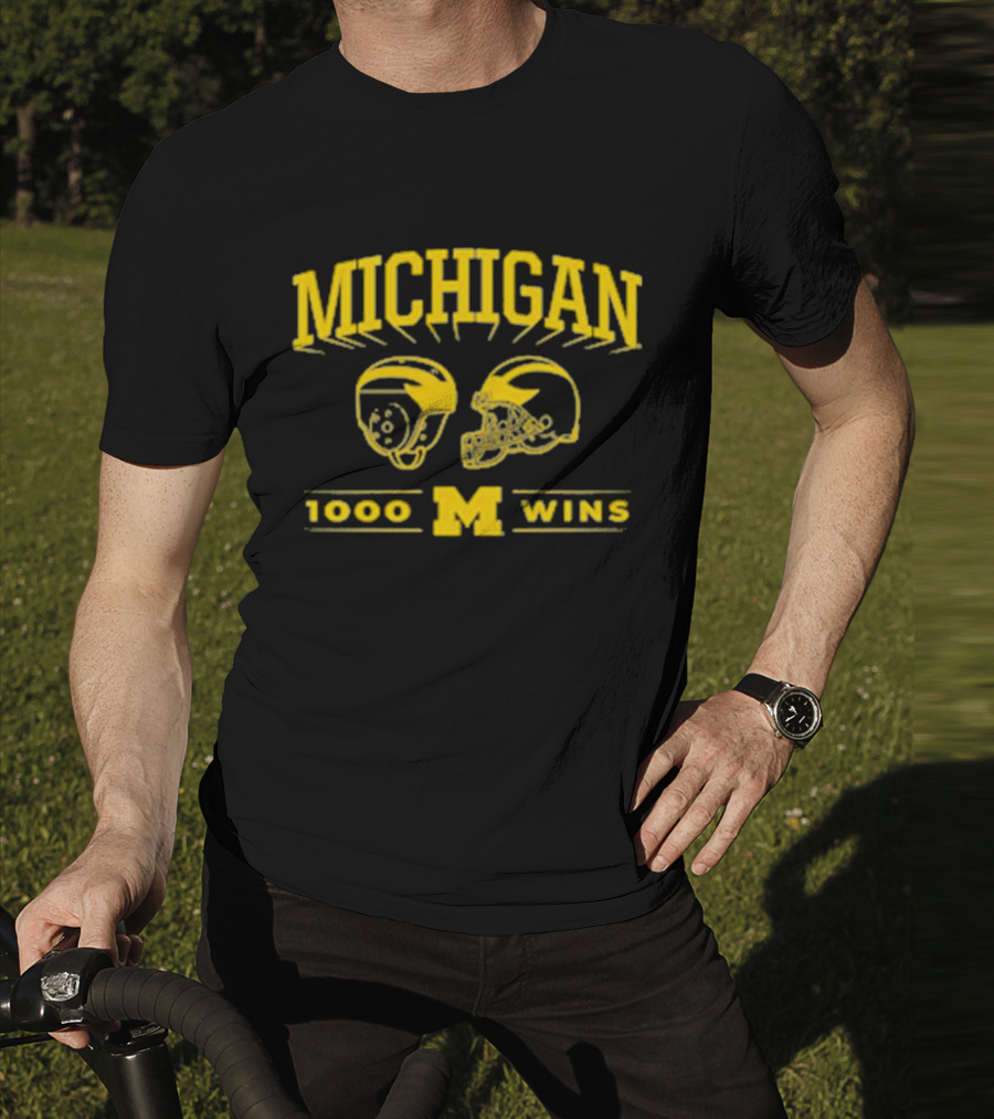 Michigan 1000 Wins Football Helmet M T-Shirt