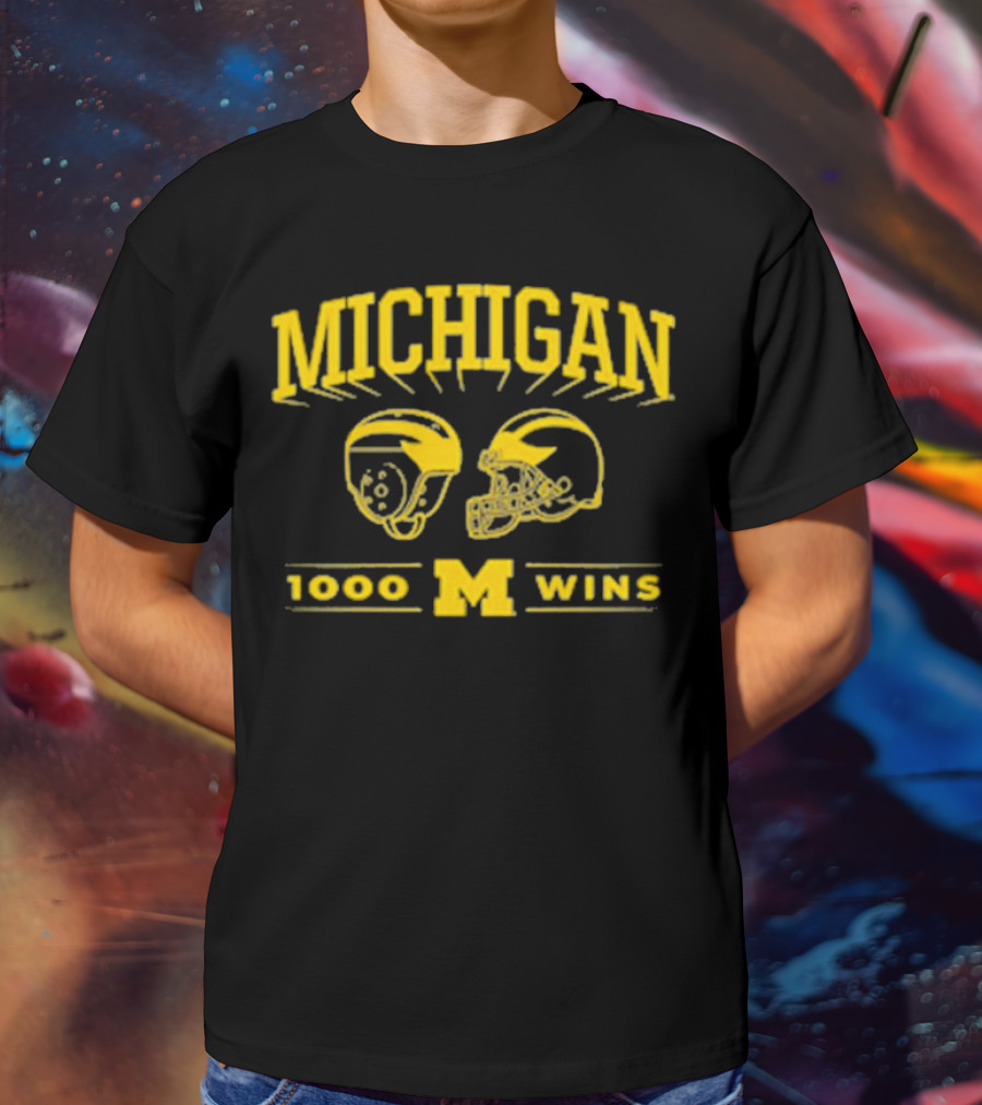 Michigan 1000 Wins Football Helmet M T-Shirt