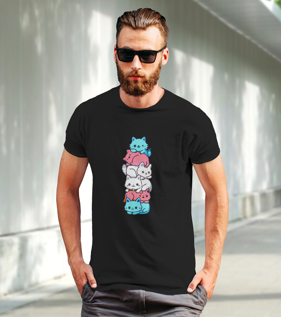 Transgender Pride Cats Stack Flag Colors T-Shirt