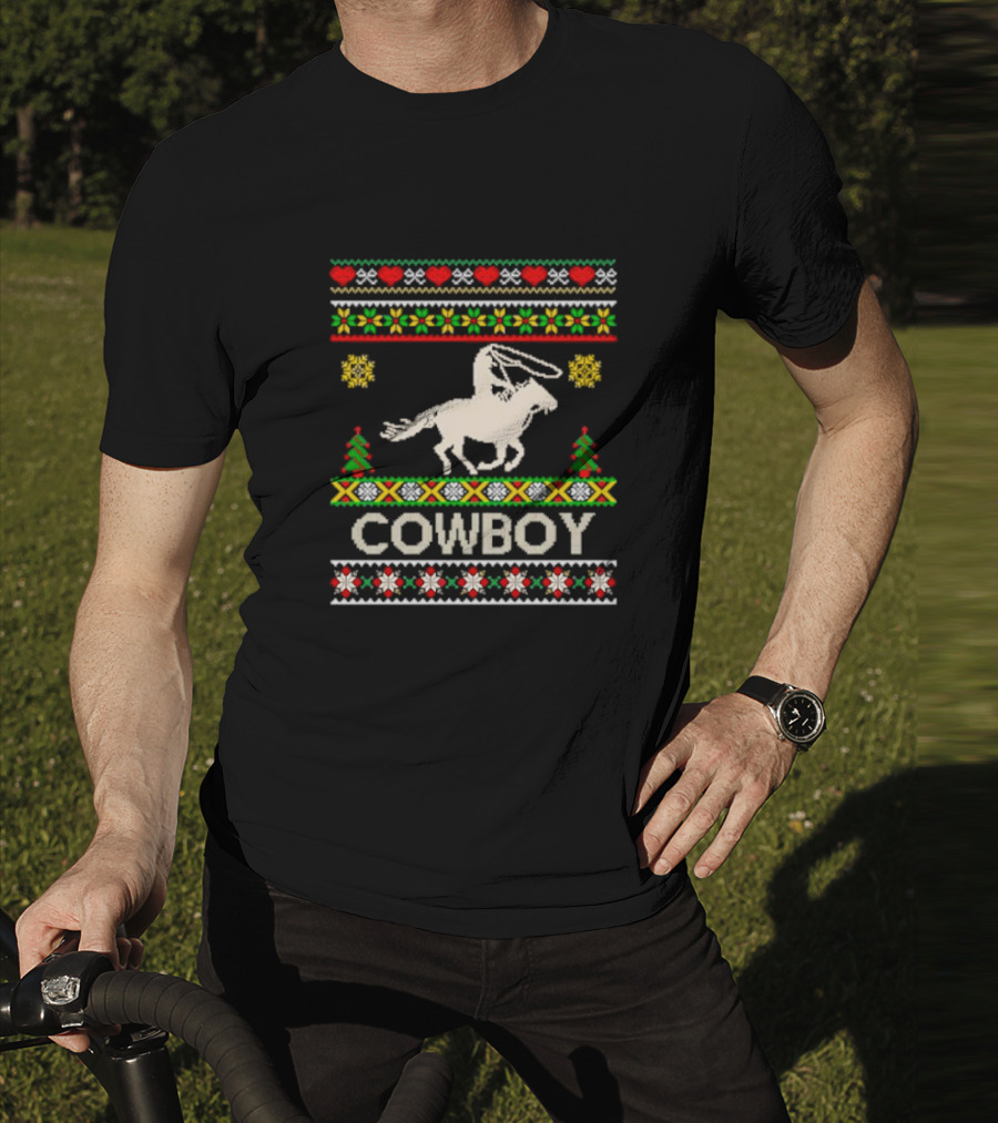 Cowboy Christmas Ugly Sweater Knit T-Shirt
