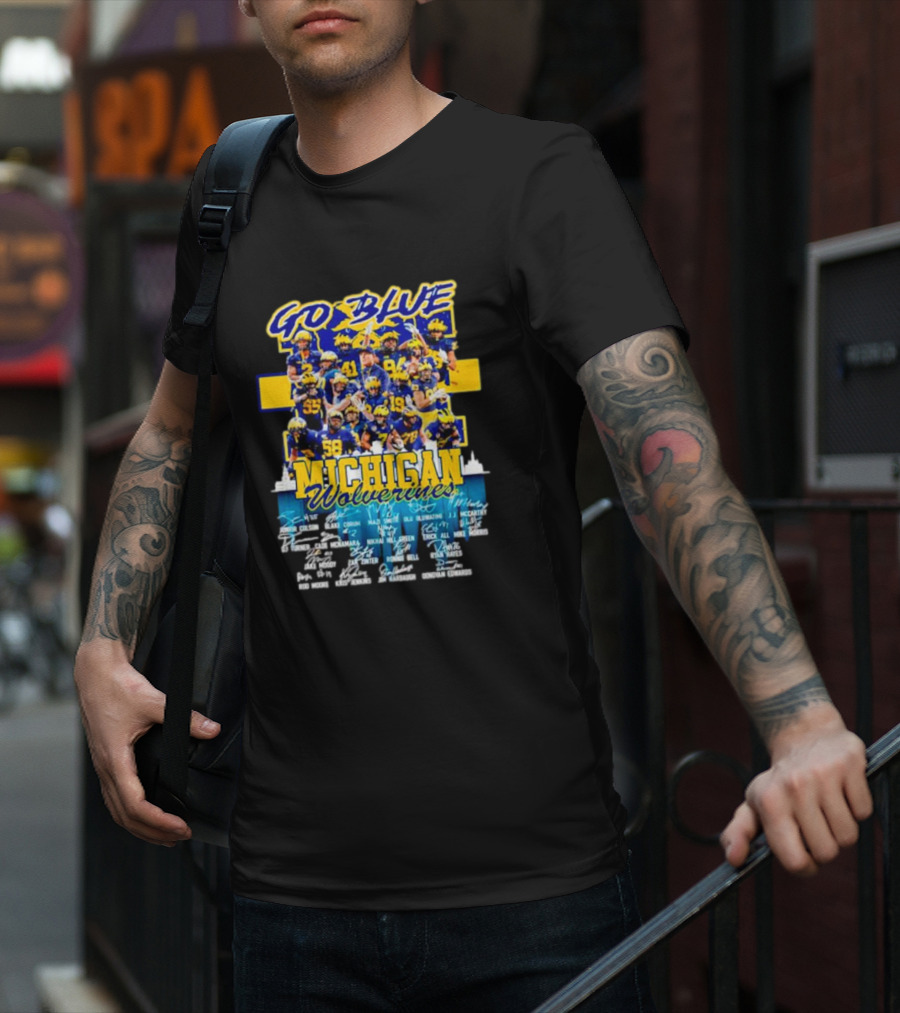 Go Blue Michigan Wolverines Team Roster Signatures Collection T-Shirt
