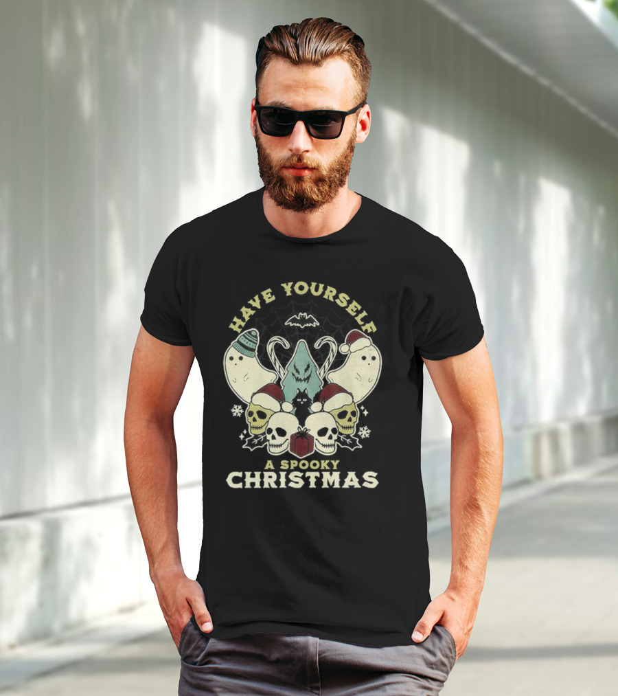 Have Yourself A Spooky Christmas With Ghosts Skulls And Bat T-Shirt