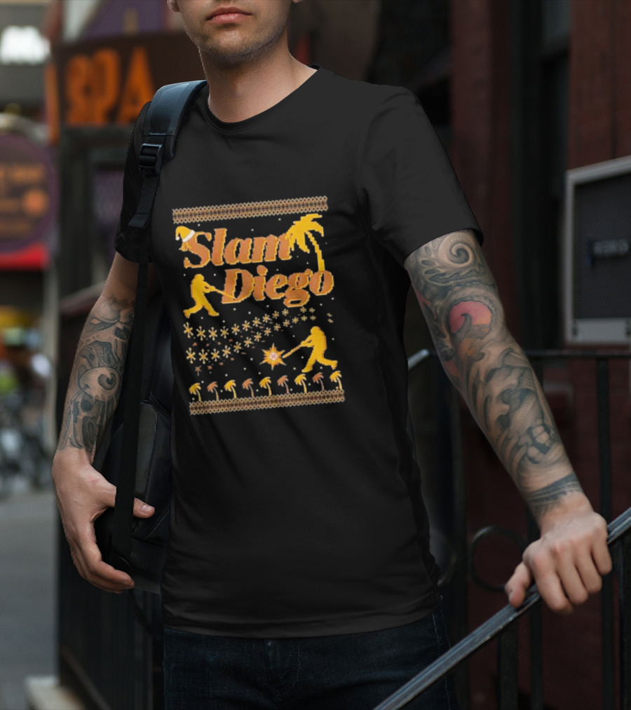 Slam Diego Retro Baseball Palm Trees Starburst T-Shirt