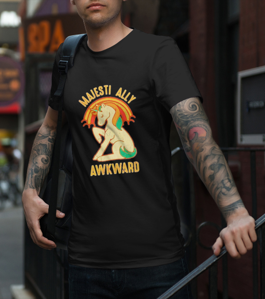 Majesti Ally Awkward Unicorn With Retro Rainbow T-Shirt