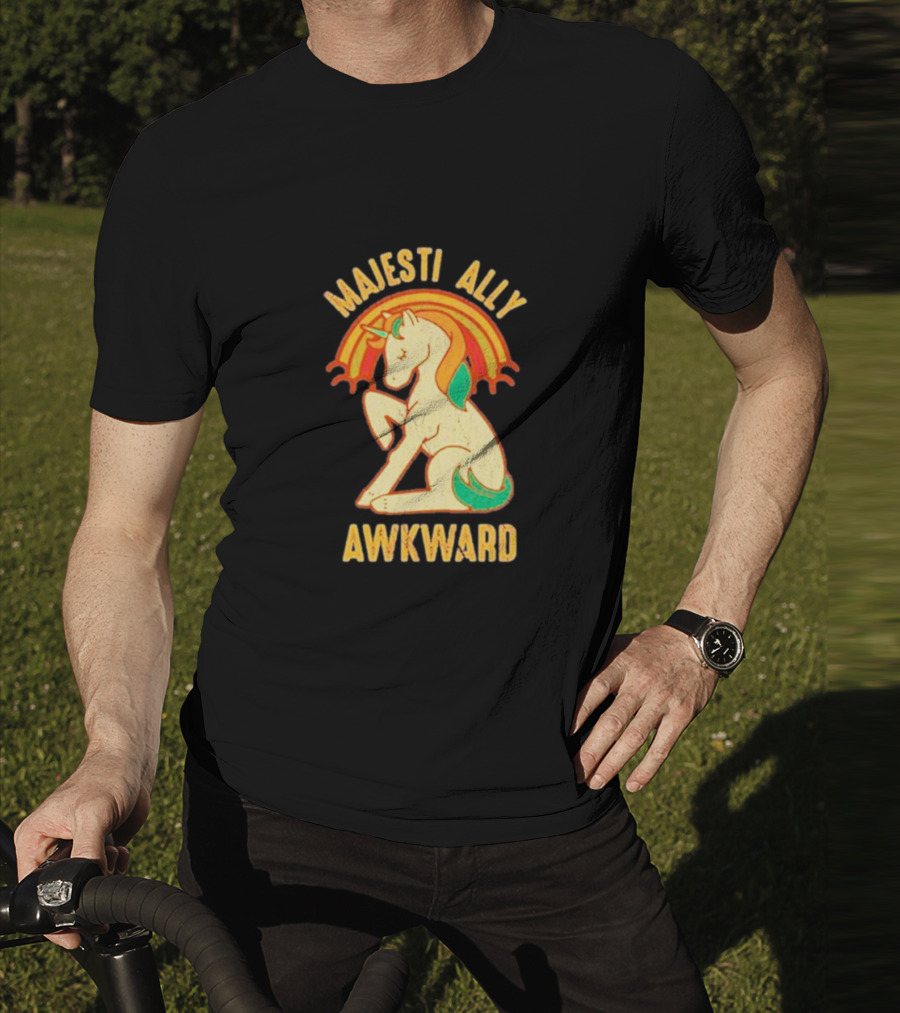 Majesti Ally Awkward Unicorn With Retro Rainbow T-Shirt