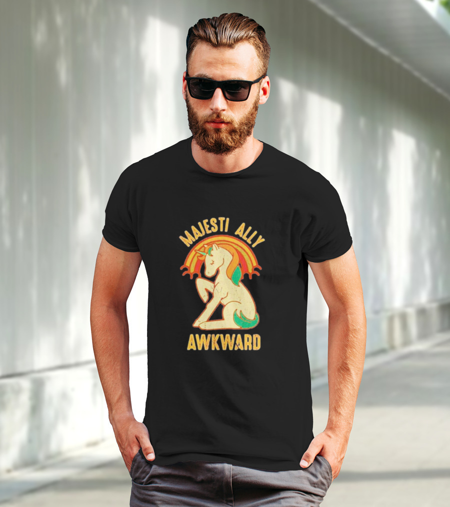 Majesti Ally Awkward Unicorn With Retro Rainbow T-Shirt