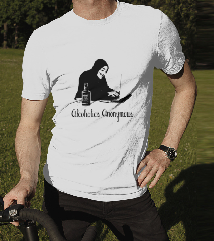Alcoholics Anonymous Man With Bottle At Laptop T-Shirt