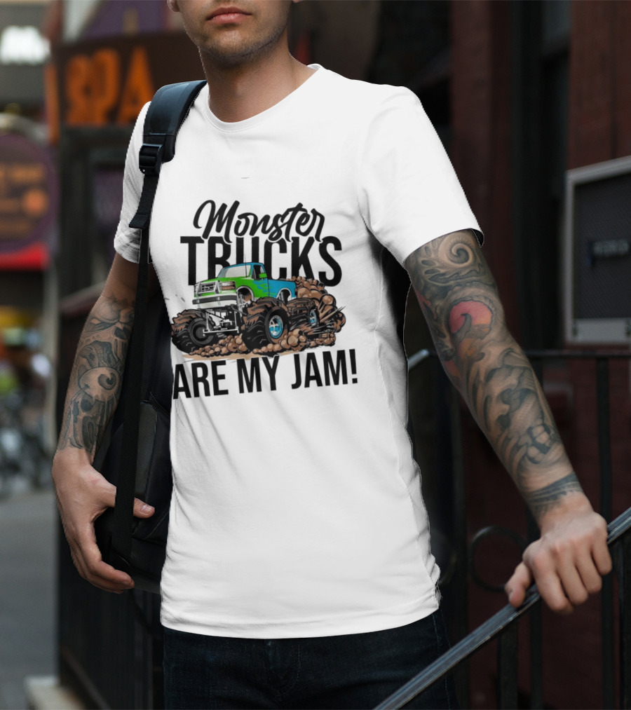 Monster Trucks Are My Jam Off-Road Adventure With Green And Blue Truck T-Shirt