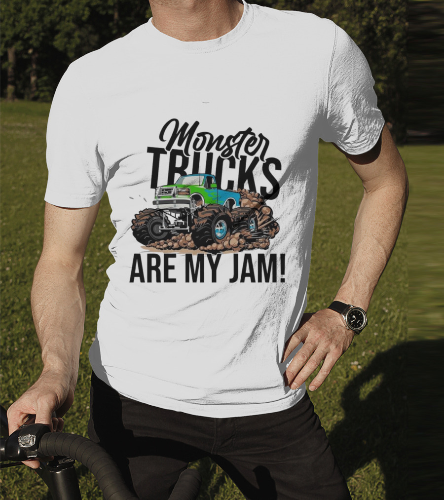 Monster Trucks Are My Jam Off-Road Adventure With Green And Blue Truck T-Shirt