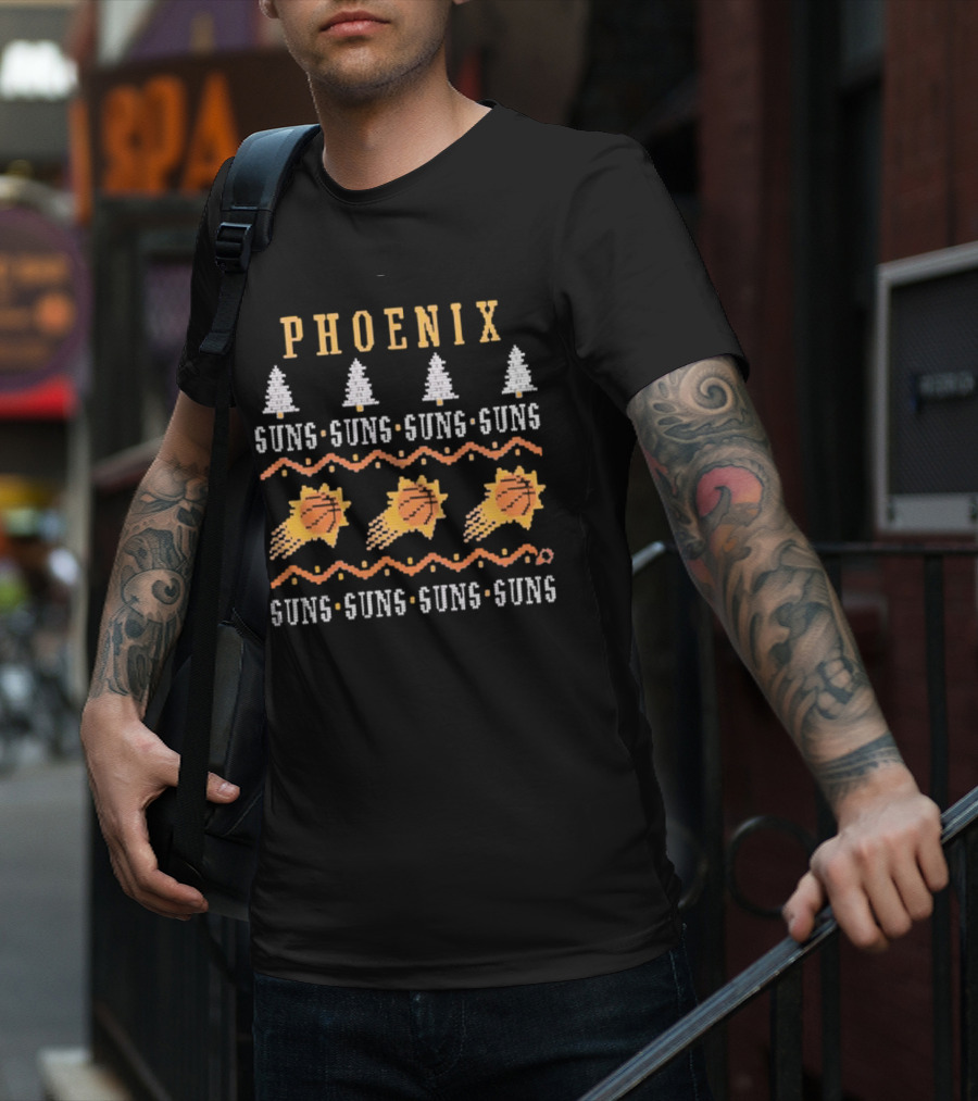 Phoenix Suns Holiday Sweater Style Basketball Trees T-Shirt