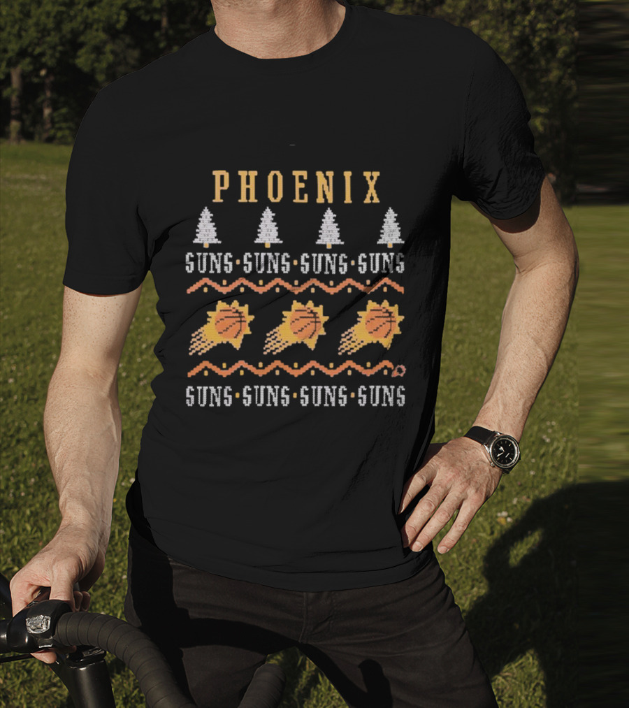 Phoenix Suns Holiday Sweater Style Basketball Trees T-Shirt