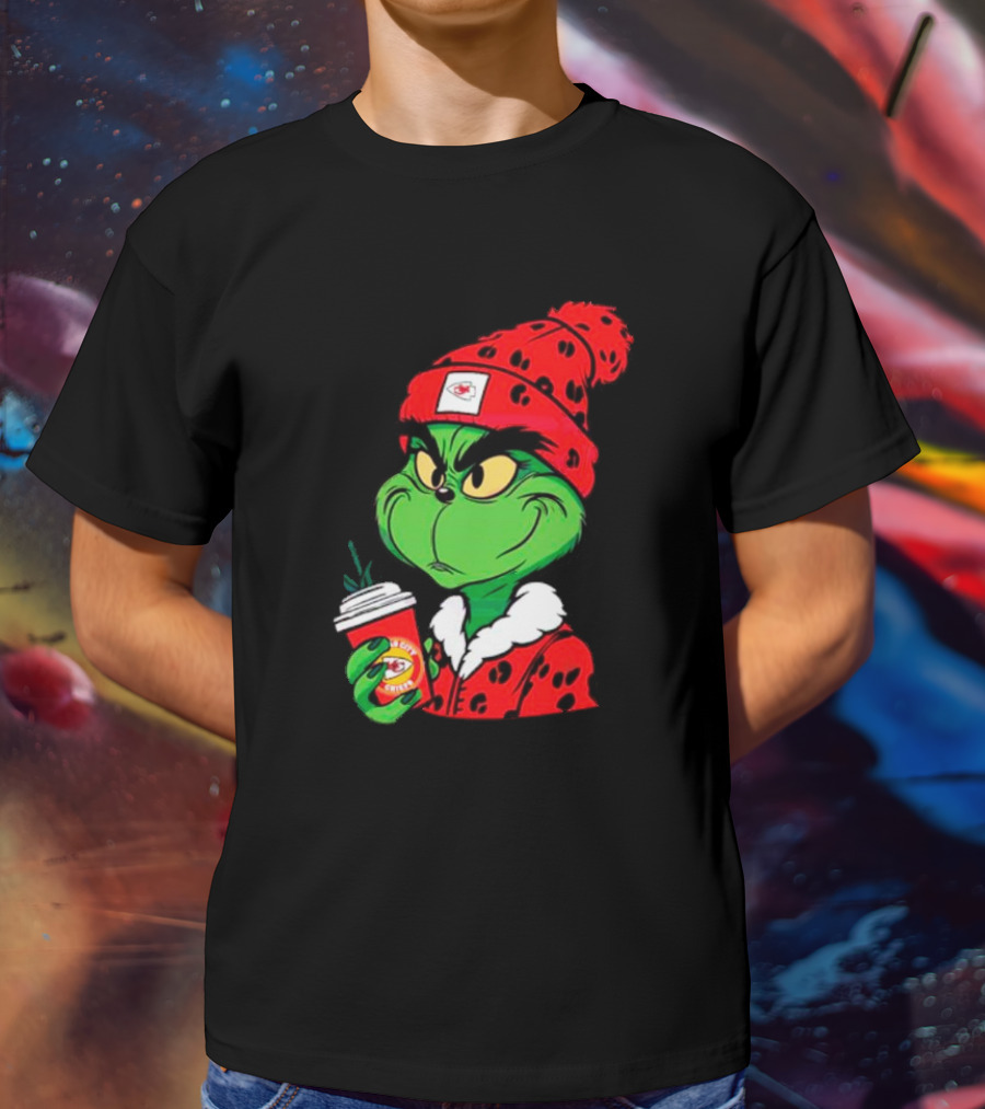 Grinch Leopard Kansas City Chiefs Coffee Beanie T-Shirt