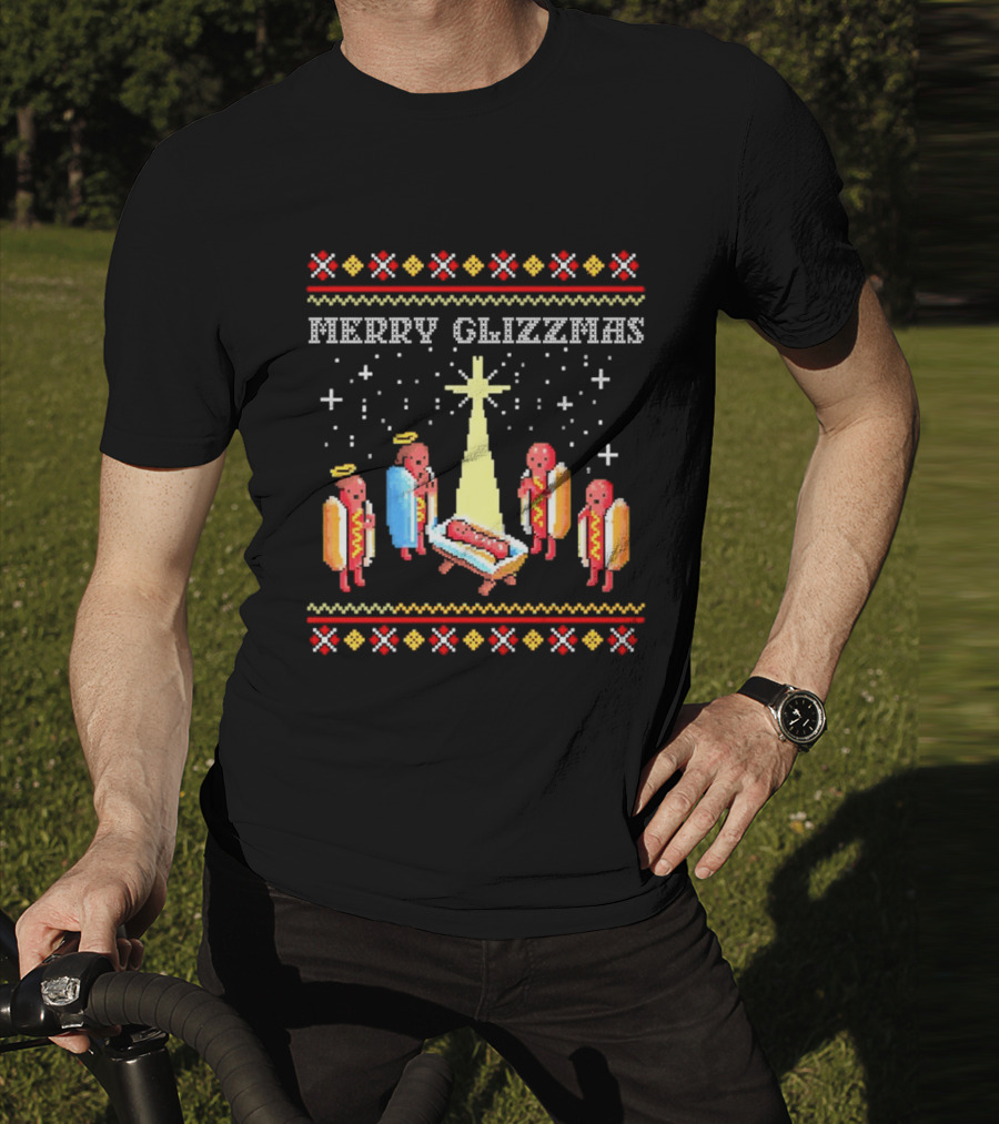 Merry Glizzmas Nativity Hot Dog Angels Scene Ugly Christmas T-Shirt