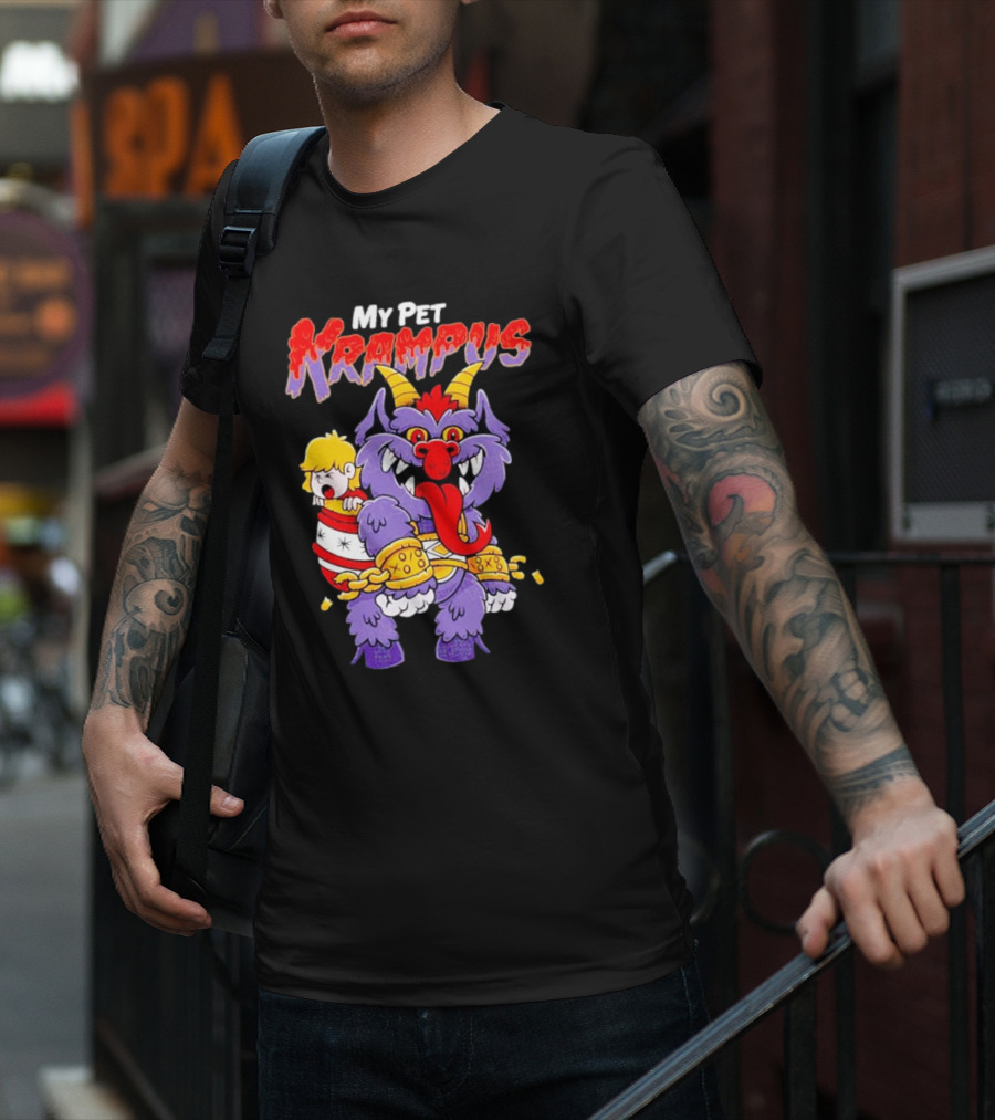 My Pet Krampus Captured Child With Chains And Horned Beast T-Shirt