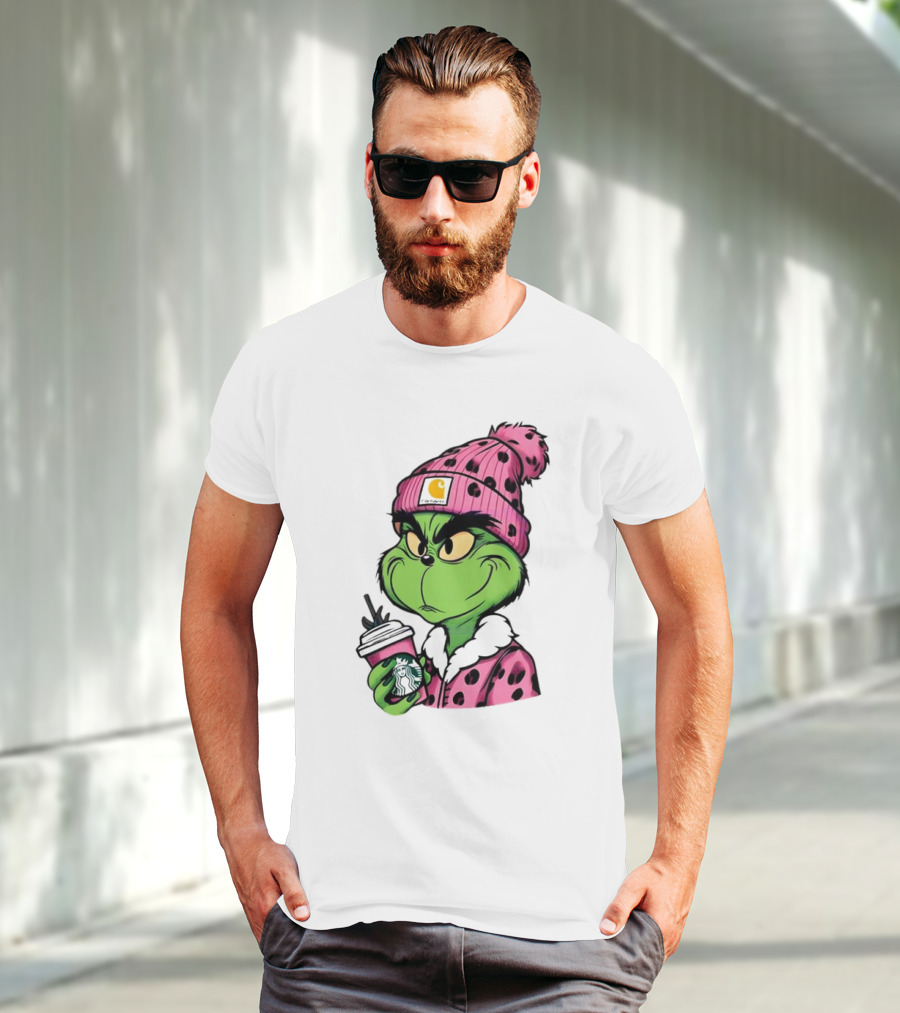 Pink Grinch Boujee Starbucks Christmas Coffee T-Shirt