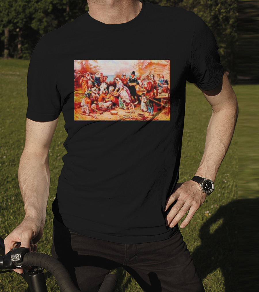 The First Thanksgiving 1621 Pilgrims And Native Americans Harvest Feast T-Shirt