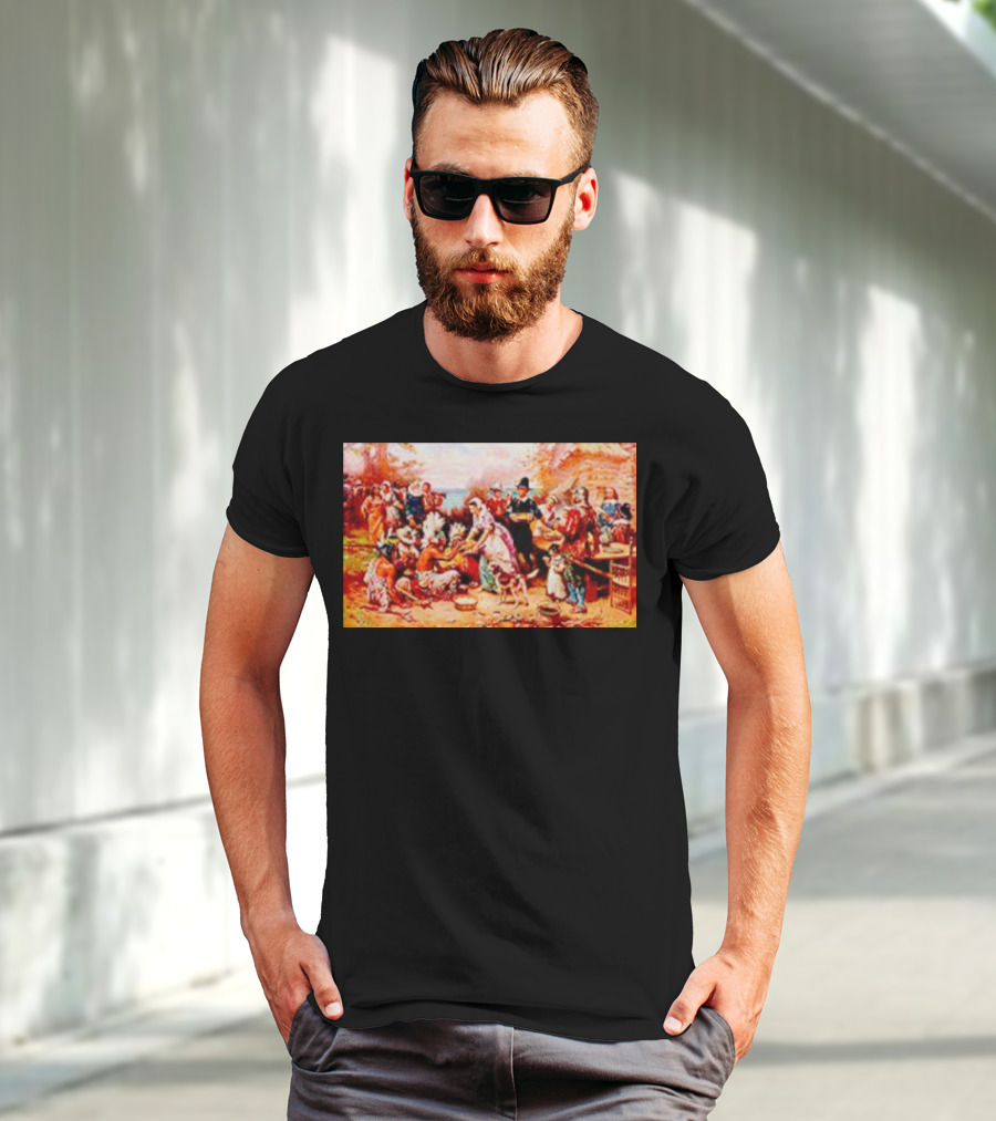 The First Thanksgiving 1621 Pilgrims And Native Americans Harvest Feast T-Shirt