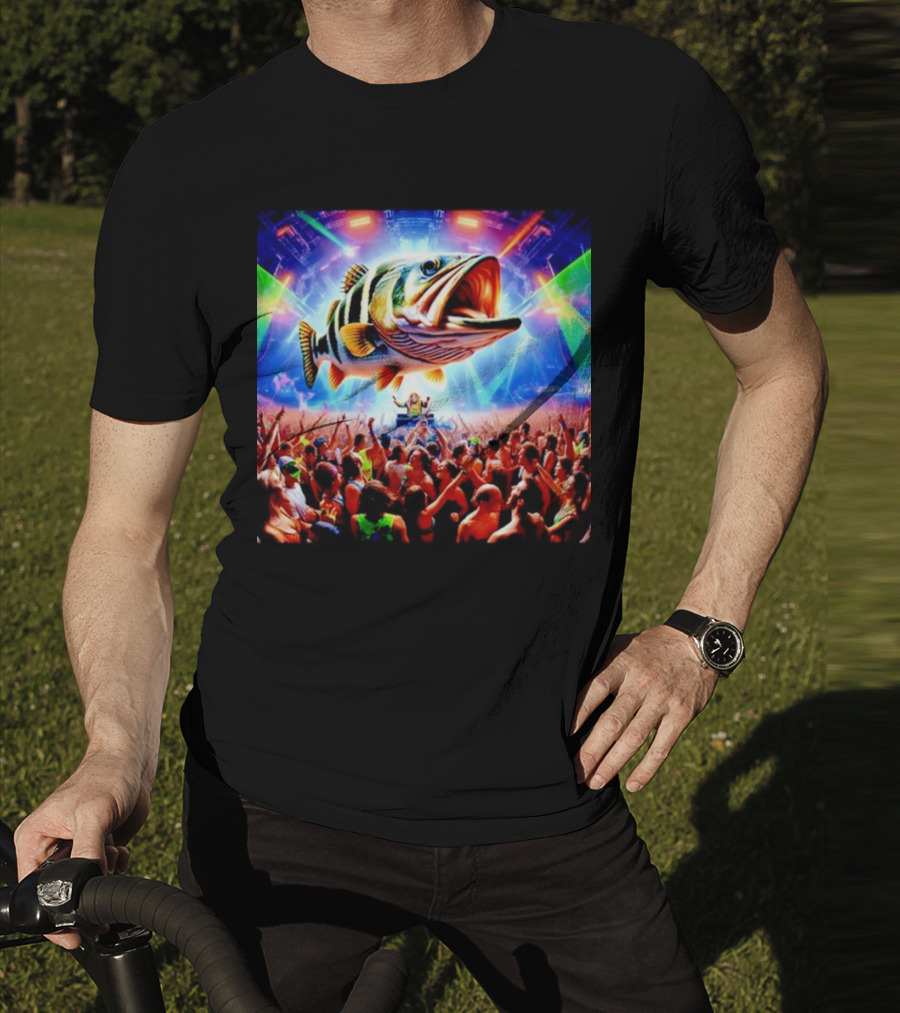 When The Bass Drops With Giant Fish Over Rave Crowd T-Shirt