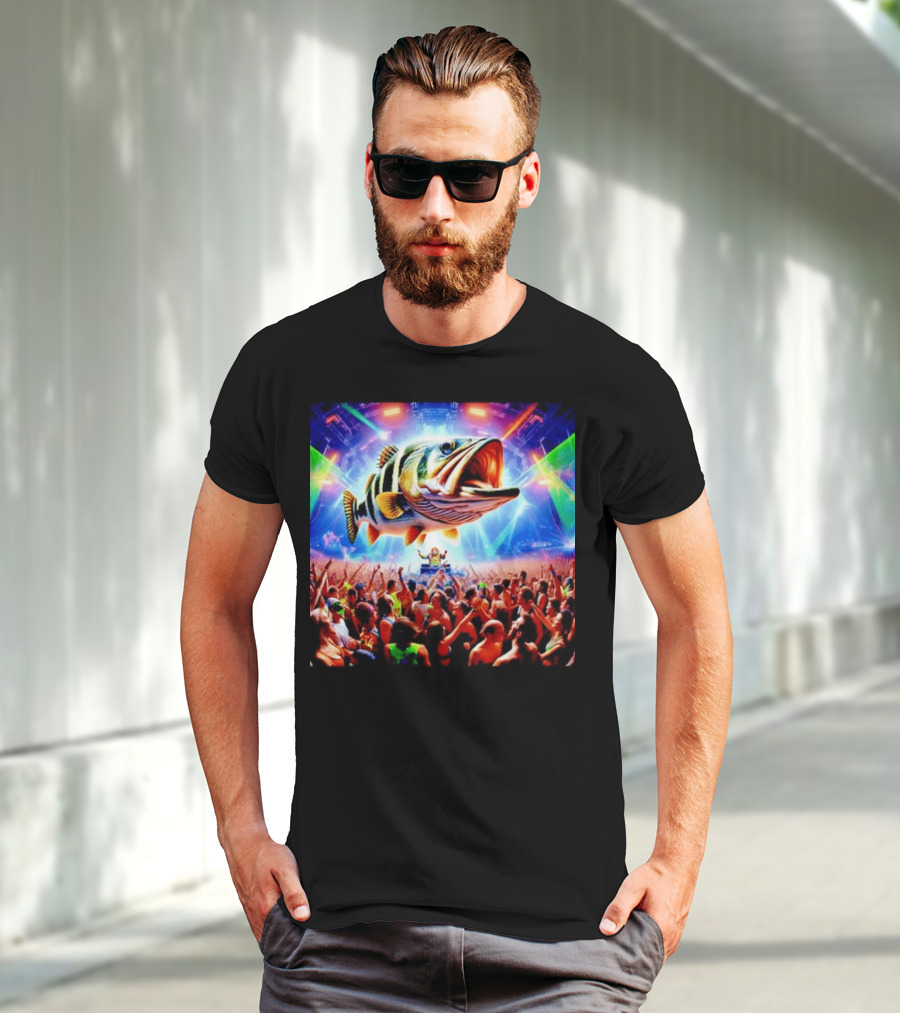 When The Bass Drops With Giant Fish Over Rave Crowd T-Shirt