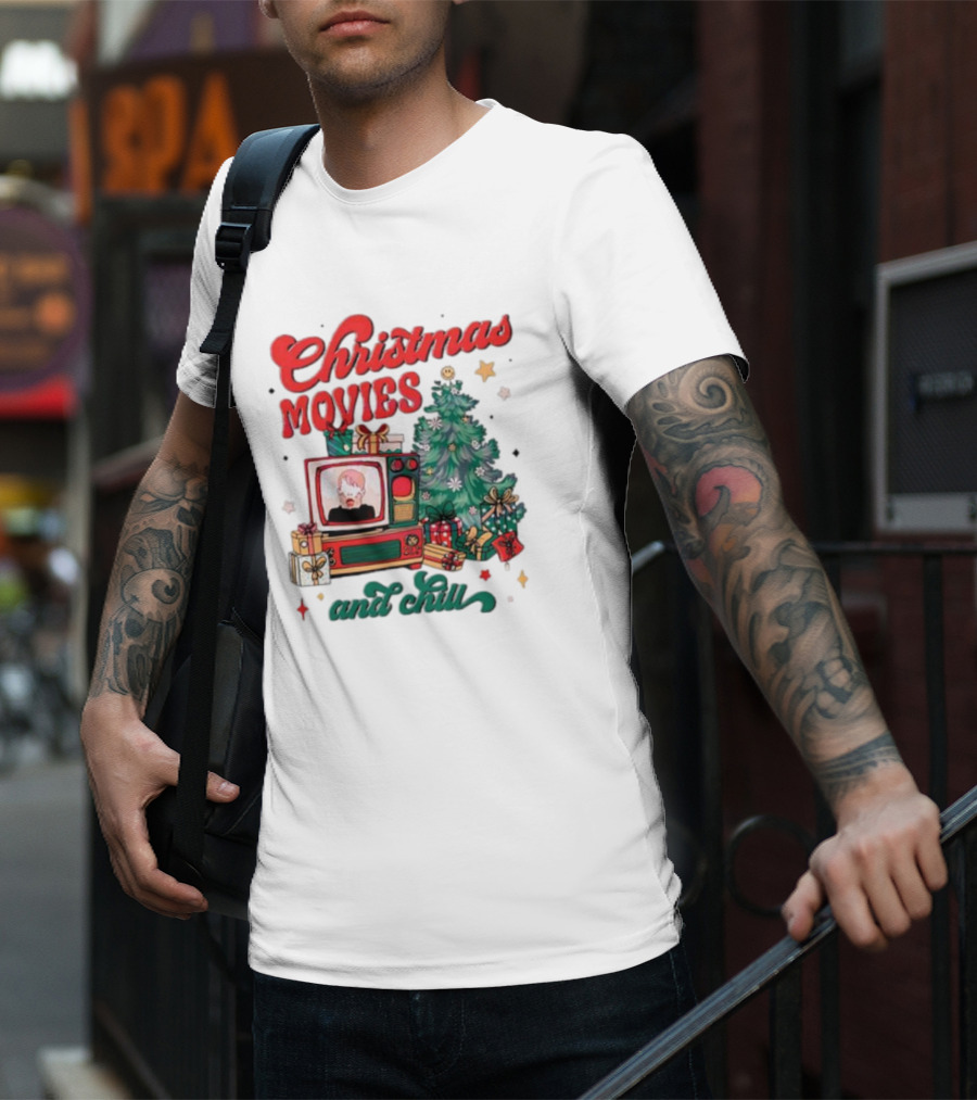 Christmas Movies And Chill Retro TV Christmas Tree Presents T-Shirt