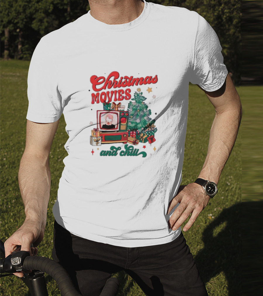 Christmas Movies And Chill Retro TV Christmas Tree Presents T-Shirt