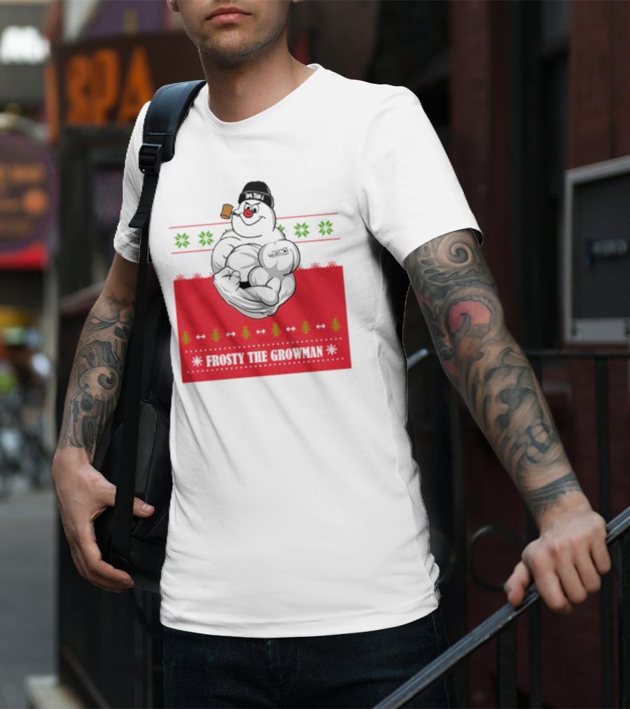 Frosty The Growman Christmas Ugly Sweater Pipe Bodybuilding Snowman T-Shirt