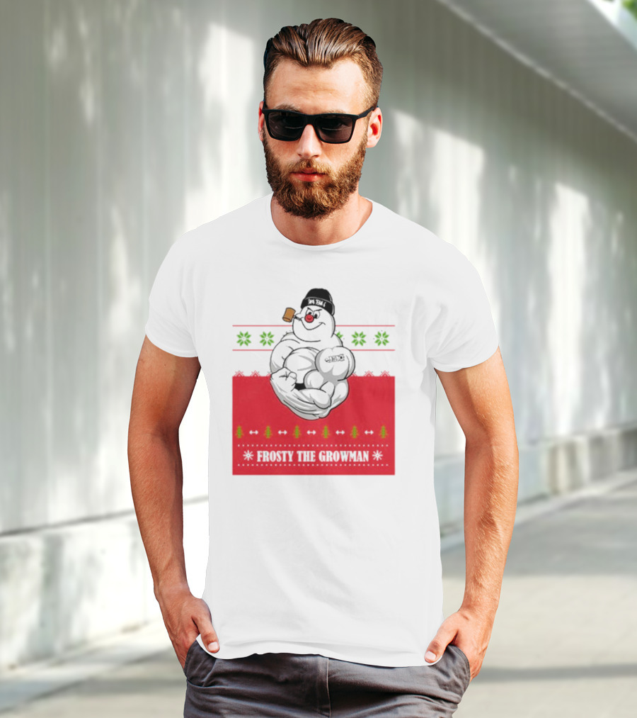 Frosty The Growman Christmas Ugly Sweater Pipe Bodybuilding Snowman T-Shirt