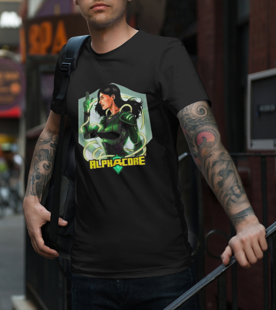 Ingrid Valdez Alphacore Heroic Green Warrior With Futuristic Elements T-Shirt
