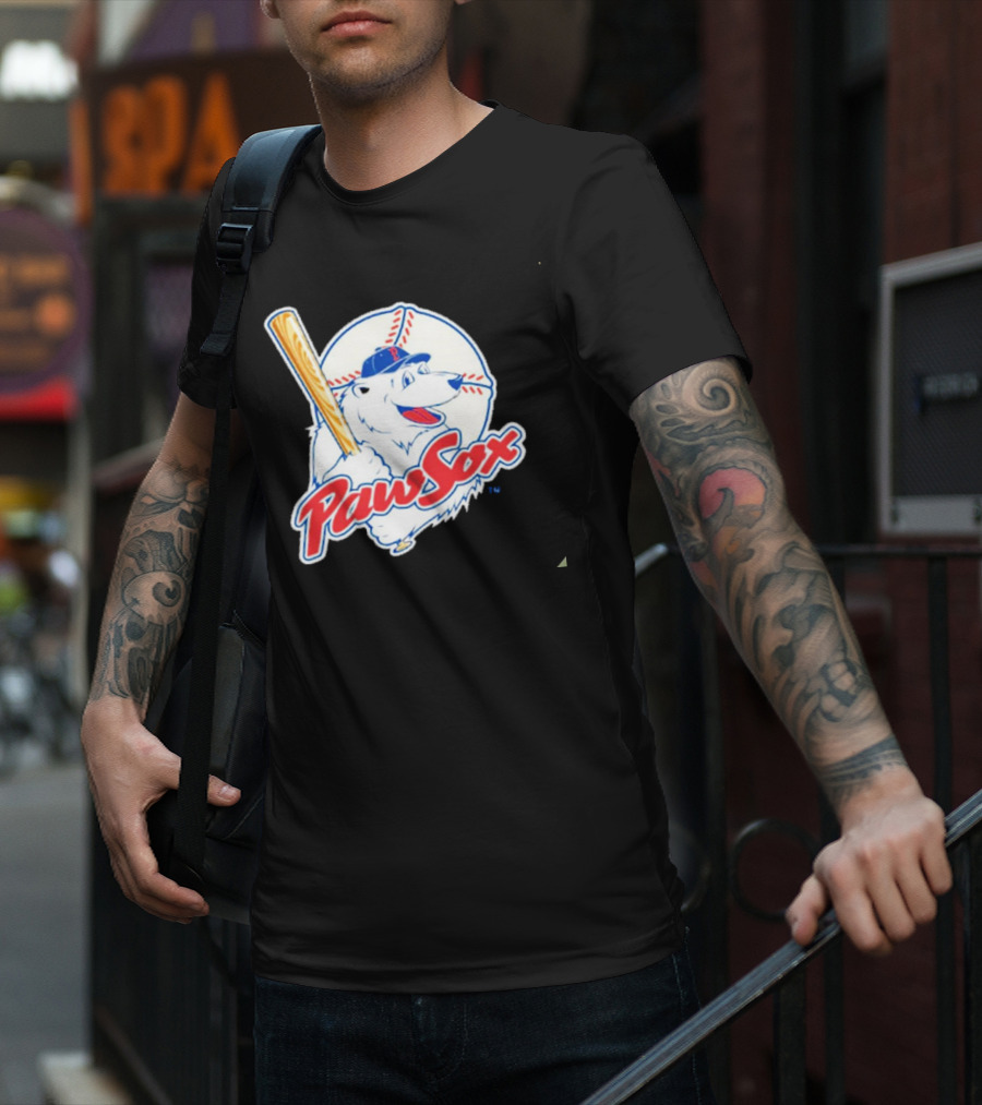 PawSox Polar Bear Baseball Bat Cap Red Socks T-Shirt