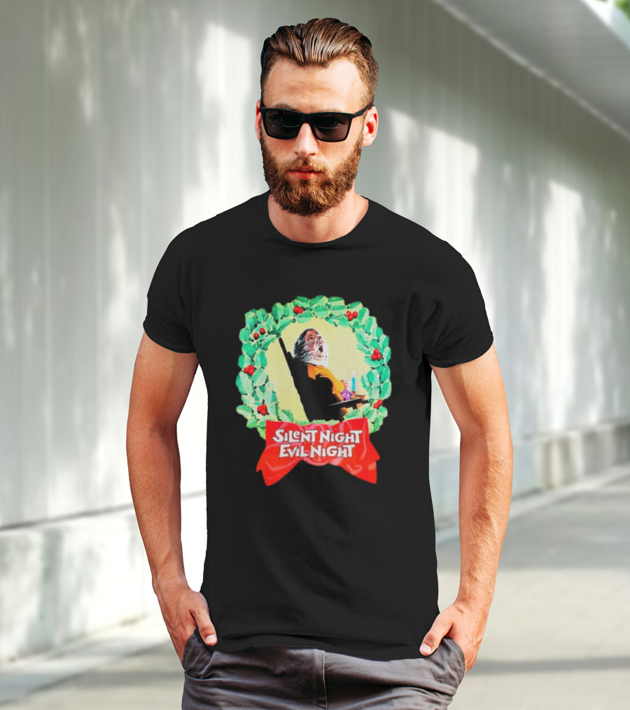 Silent Night Evil Night Christmas Wreath Horror Santa T-Shirt