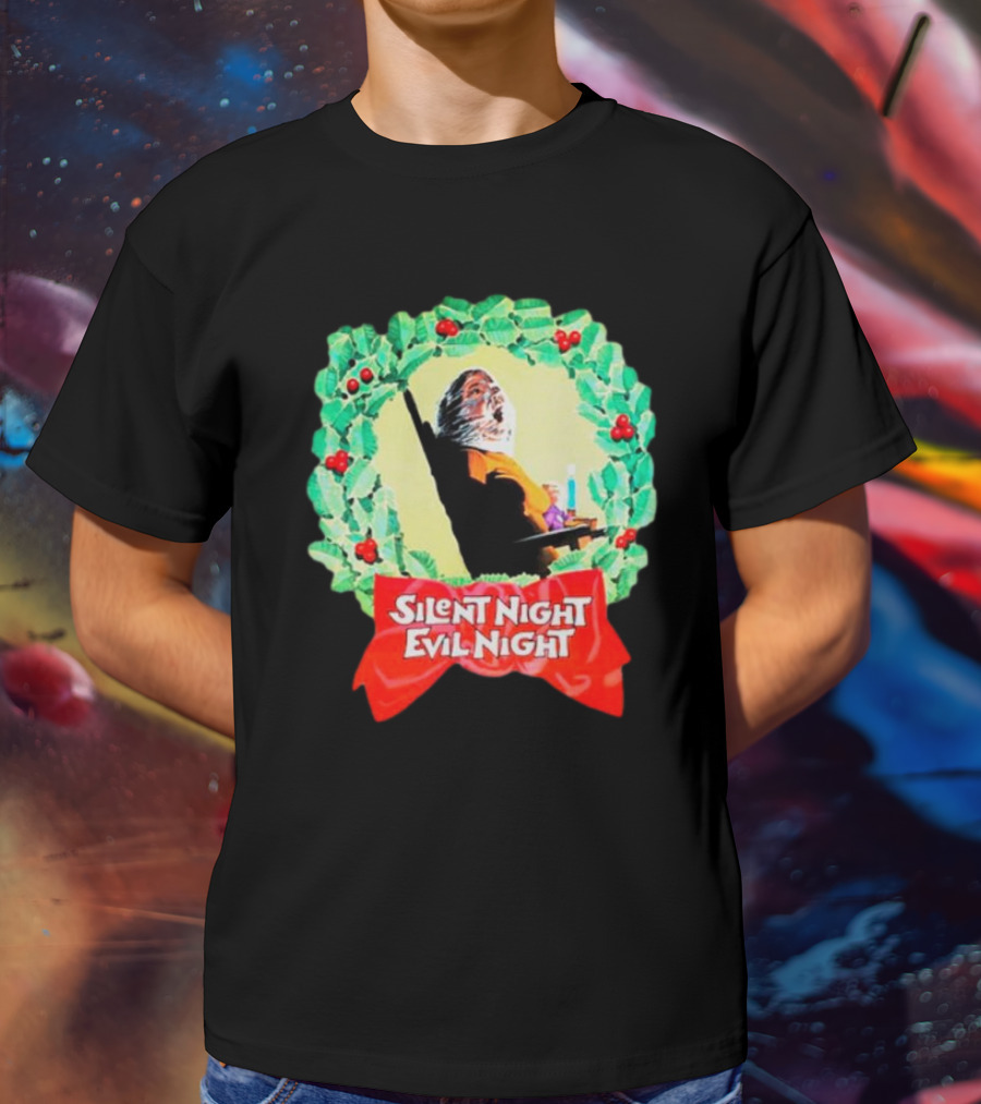 Silent Night Evil Night Christmas Wreath Horror Santa T-Shirt