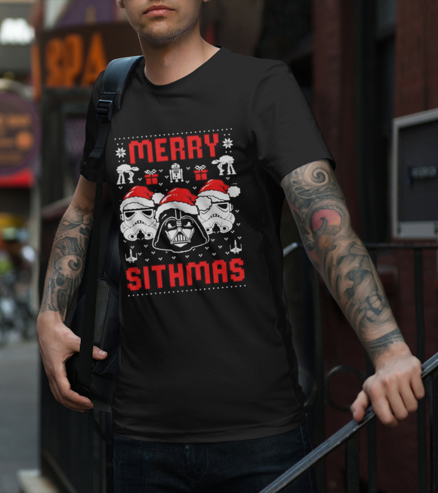 Merry Sithmas The Mandalorian Ugly Darth Vader Stormtrooper Christmas Star Wars T-Shirt