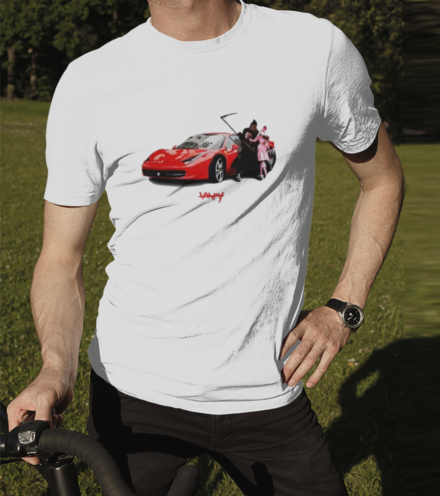 Club Scared Of Love Red Sports Car And Grim Reaper With Pink Figure T-Shirt