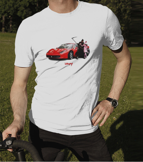 Club Scared Of Love Red Sports Car And Grim Reaper With Pink Figure T-Shirt
