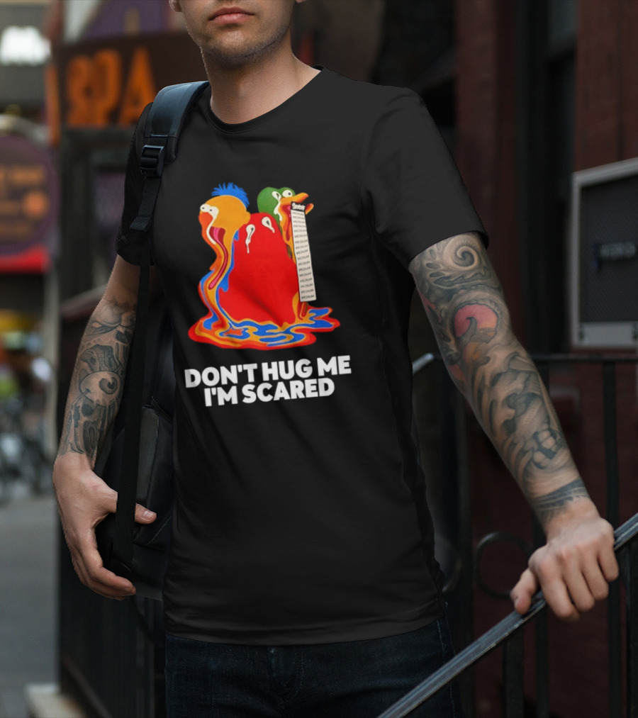 Don't Hug Me I'm Scared Melting Characters With Medium Tag T-Shirt