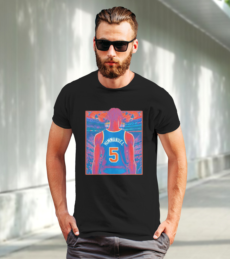 Immanuel Quickley Number 5 New York Knicks Vibrant Basketball Arena Scene T-Shirt