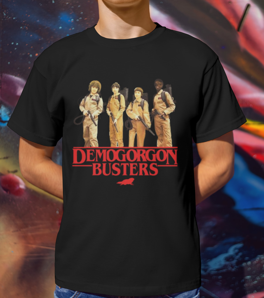 Demogorgon Busters Featuring Myles Garrett In Ghostbusters T-Shirt