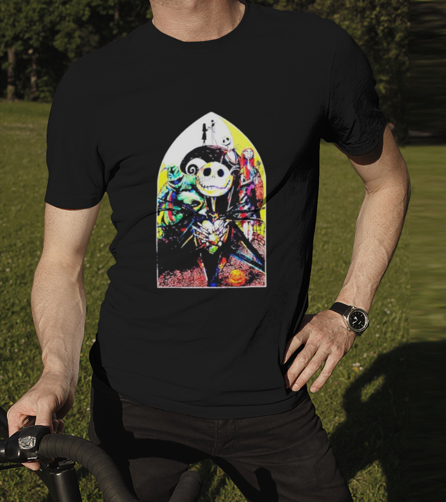 Jack Skellington And Friends Stained Glass Style Scene From The Nightmare Before Christmas T-Shirt