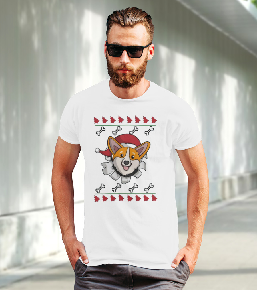 Corgi Surprise Christmas Santa Hat Bone T-Shirt