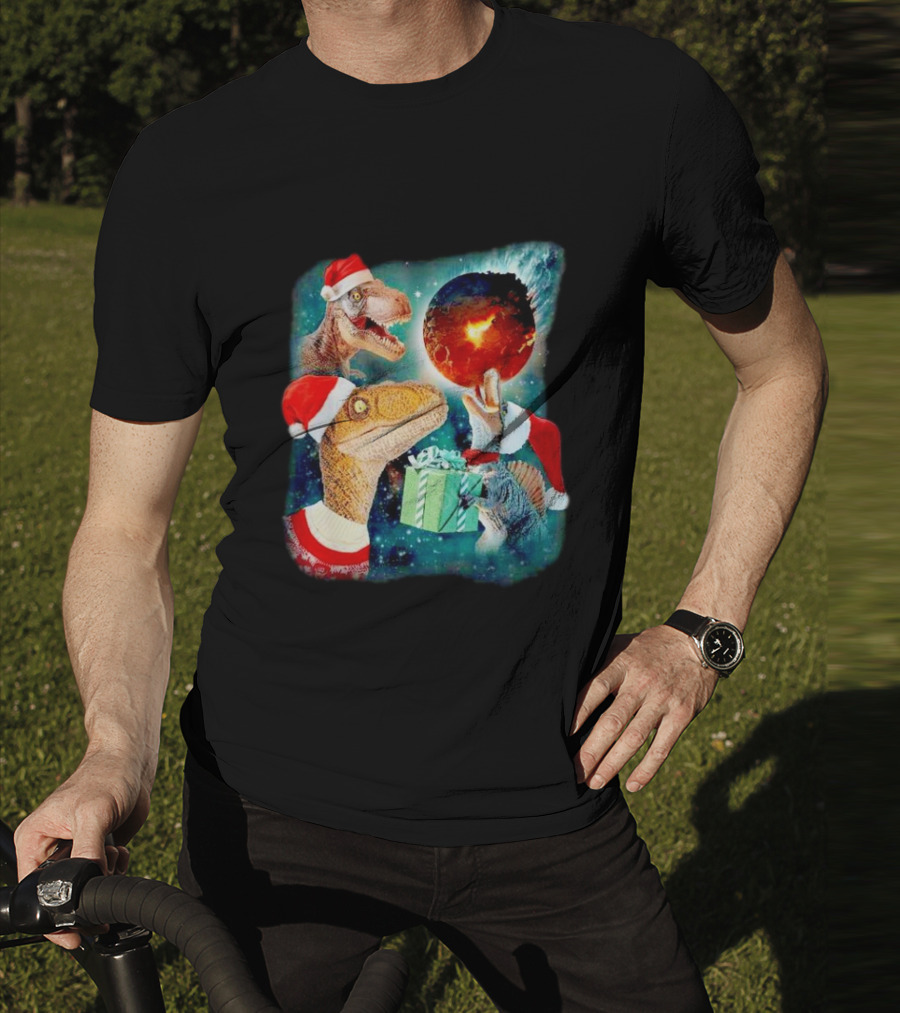 T-Rex Christmas Festive Santa Hat Dinosaur Planet Gift Explosion T-Shirt