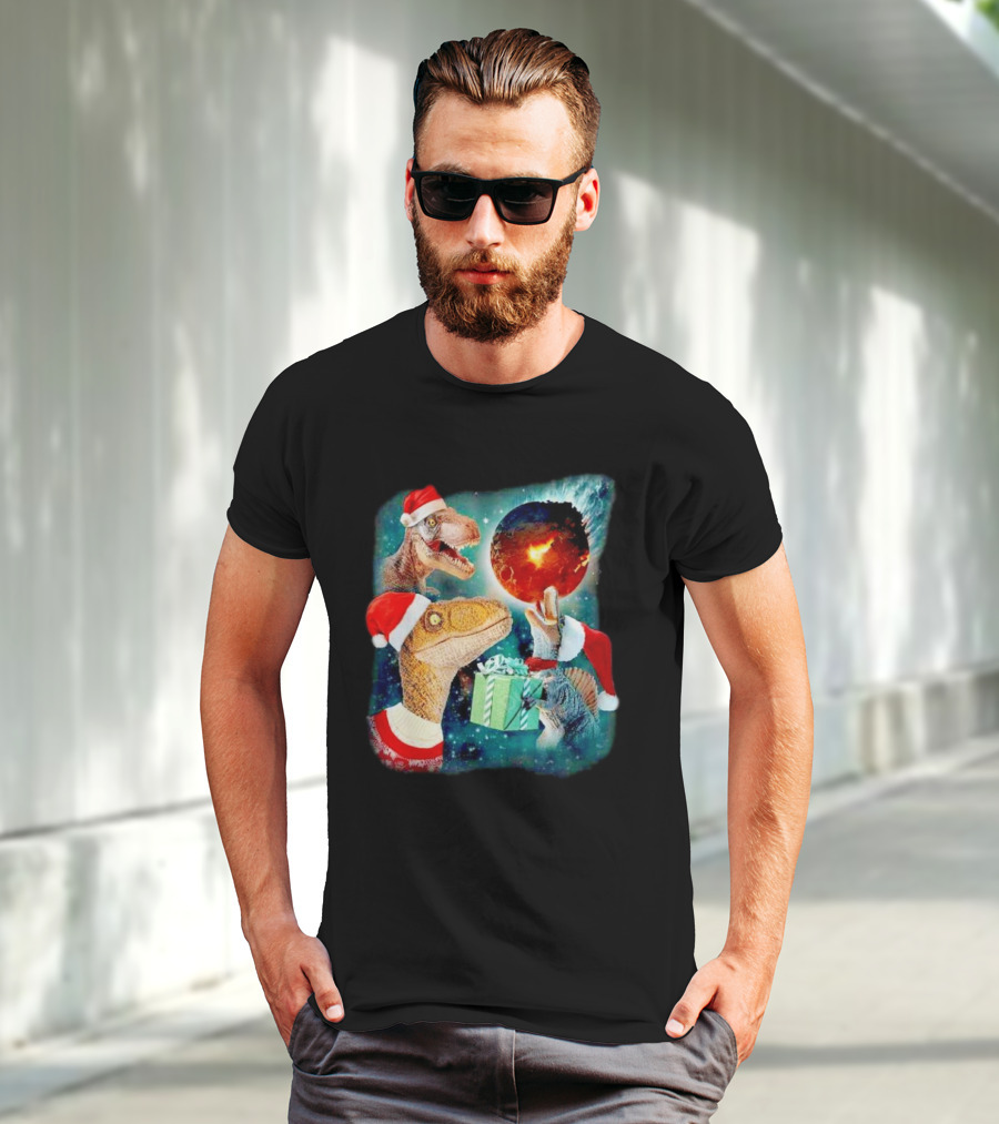 T-Rex Christmas Festive Santa Hat Dinosaur Planet Gift Explosion T-Shirt