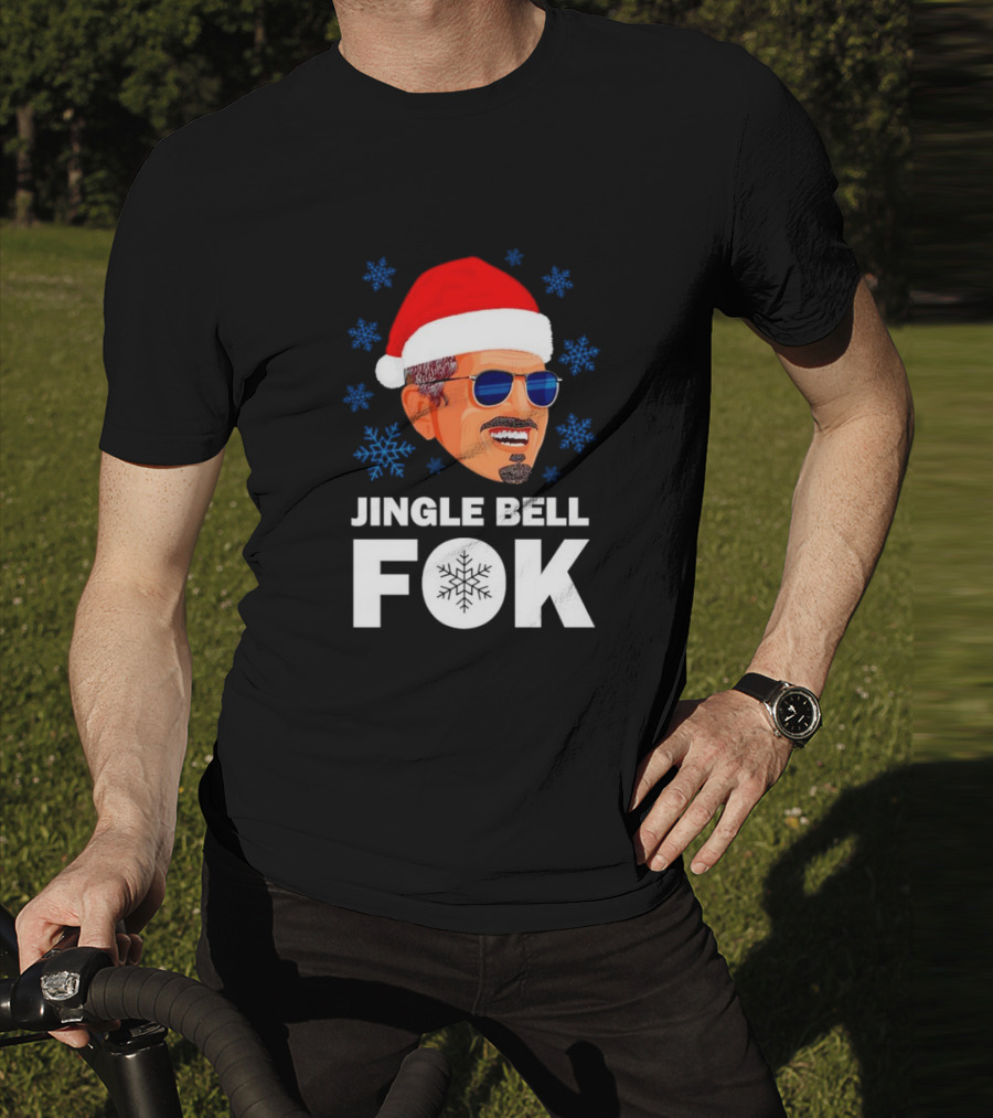 Jingle Bell Fok Santa Christmas Snowflakes Santa Hat Blue Sunglasses T-Shirt