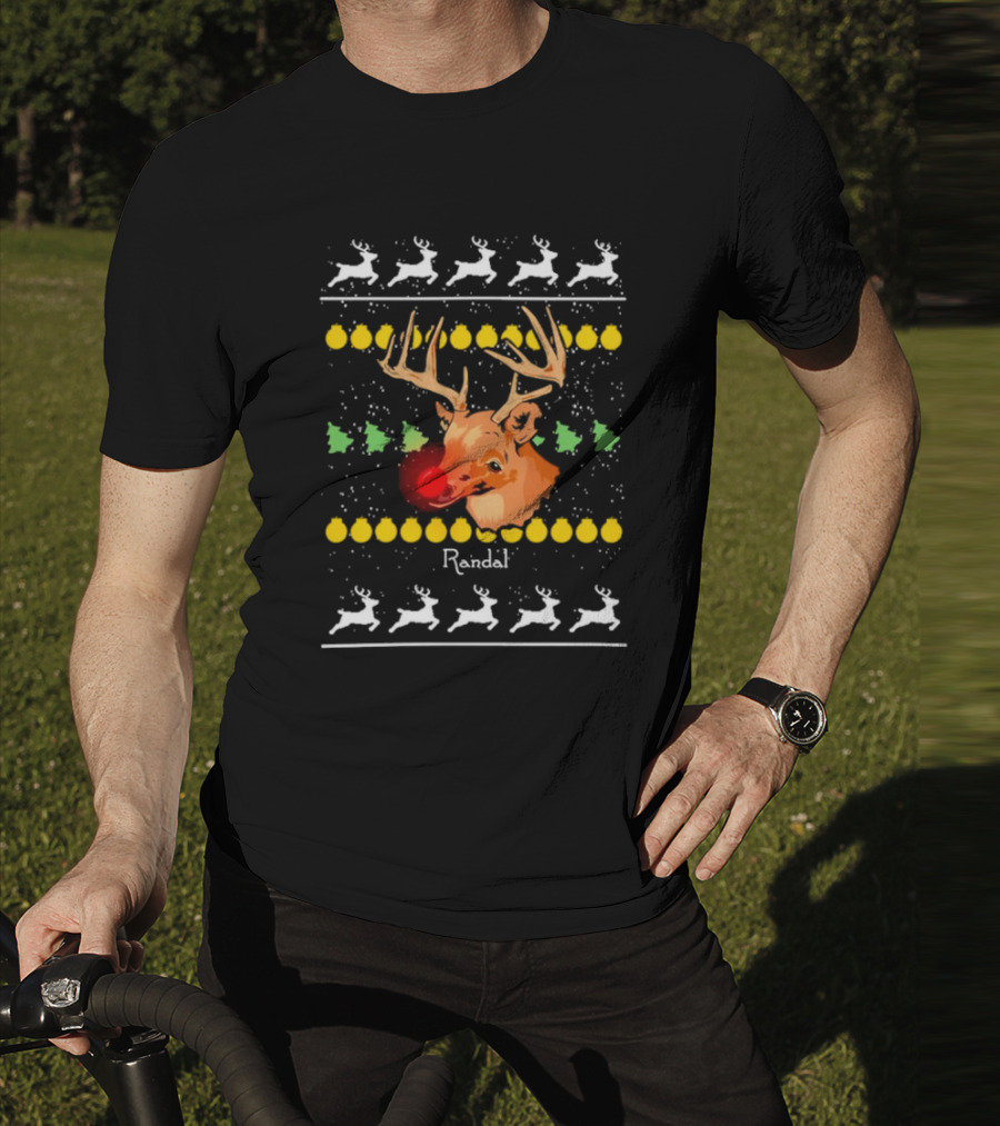 Randal Reindeer Festive Holiday Pattern With Red Nose And Antlers T-Shirt