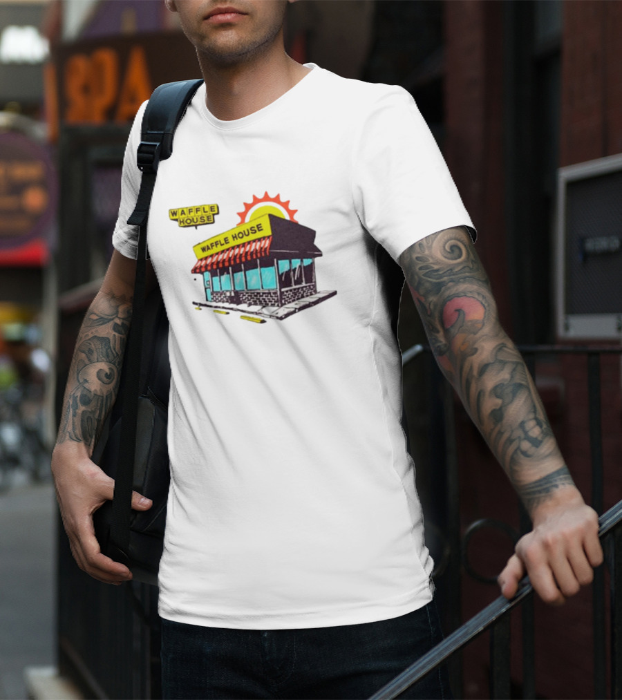 Waffle House Restaurant Building With Sunburst Background T-Shirt